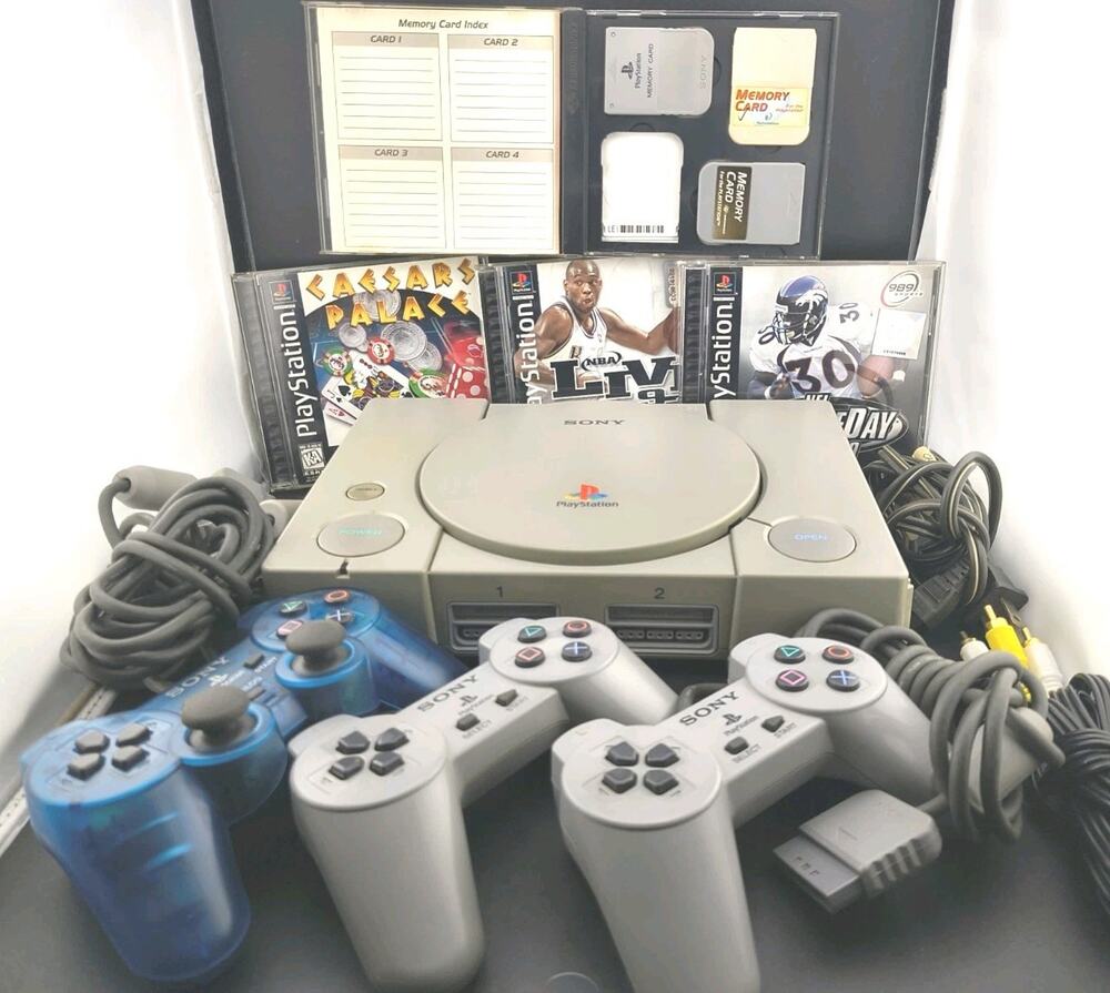Sony PS1 Bundle SCPH-1001 NEW LASER 3 Controllers 3 Games 3 Memory Cards